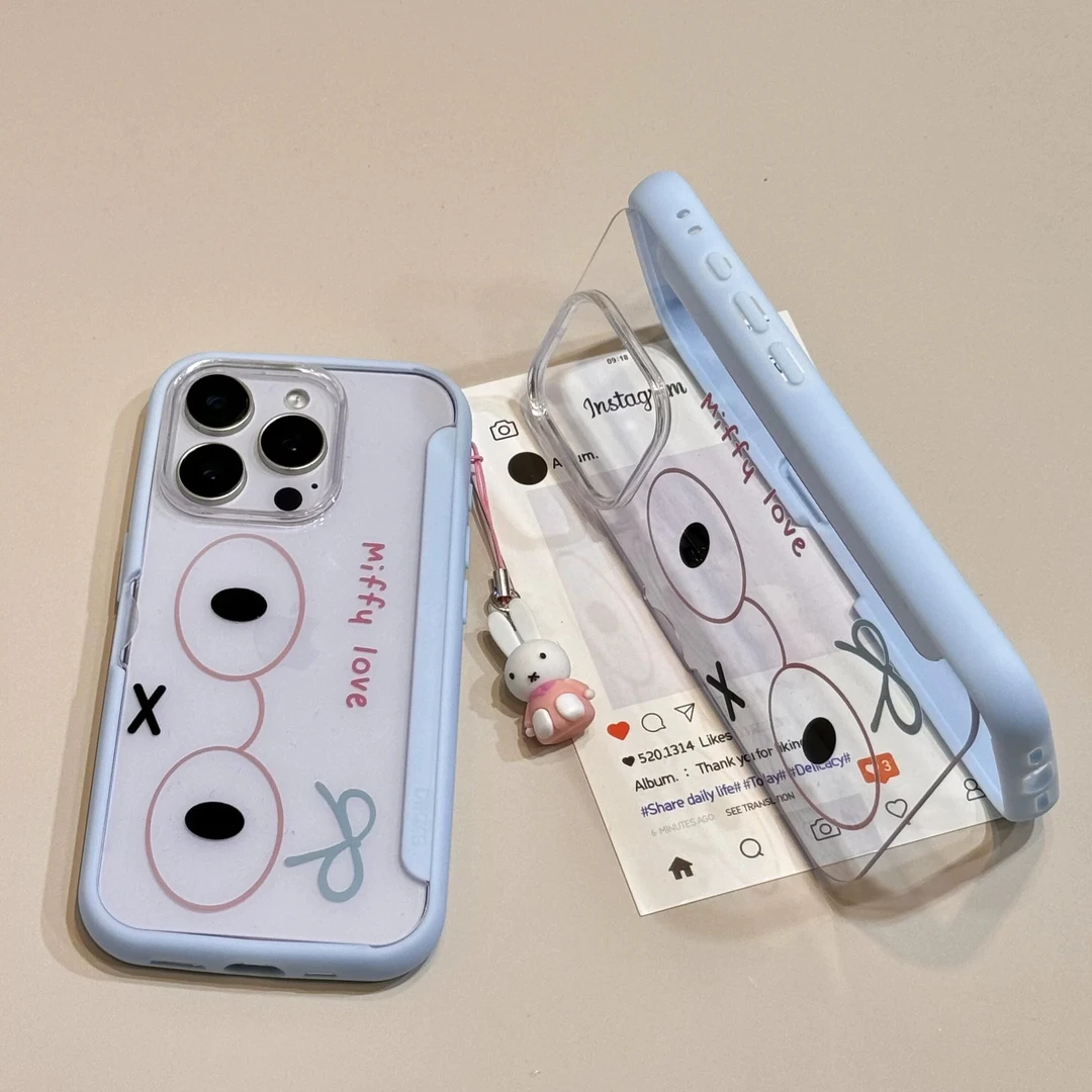 翻盖支架米菲兔表情挂件适用苹果16promax手机壳iphone14/15/1316