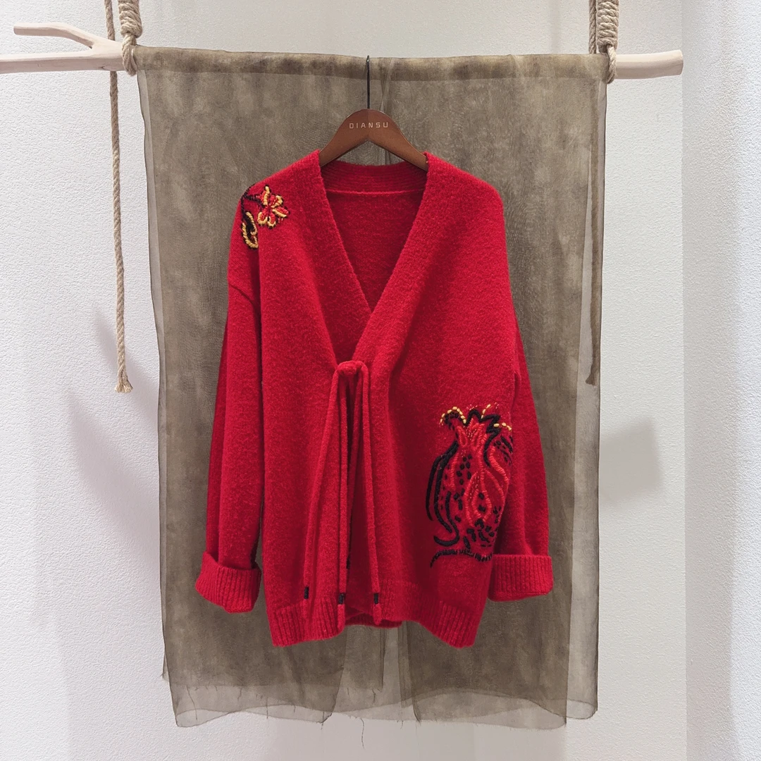 重工手绣中式针织开衫毛衣女士复古毛织外套K251441