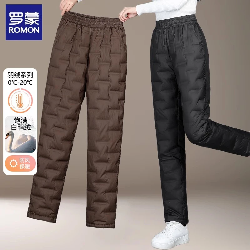 罗蒙贵夫人妈妈冬装加厚羽绒裤2025新款中老年女冬季外穿保暖棉裤