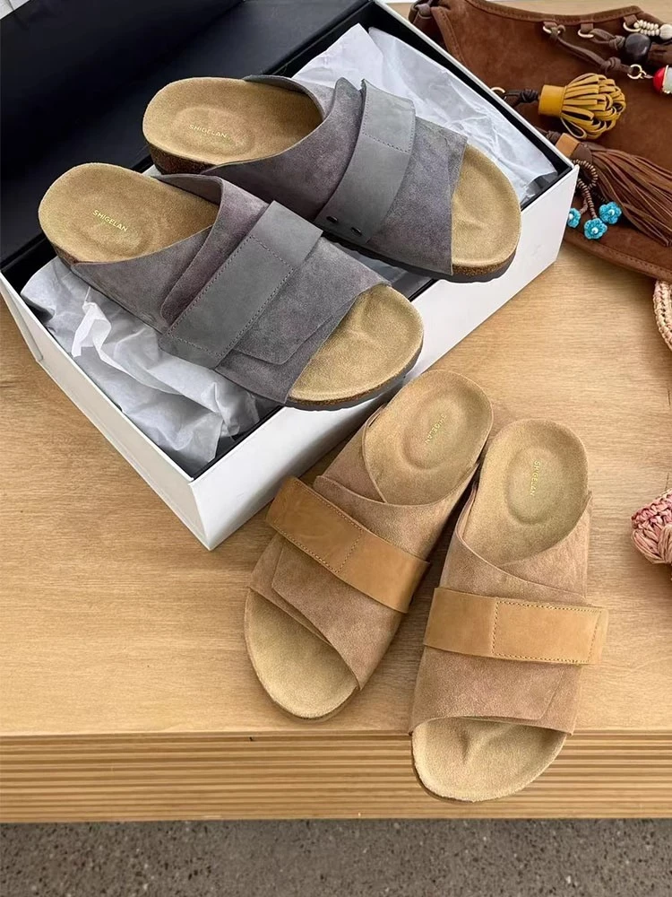 诗歌兰厚底凉拖鞋女外穿2025夏季新款真皮复古轻便一字拖21068-3