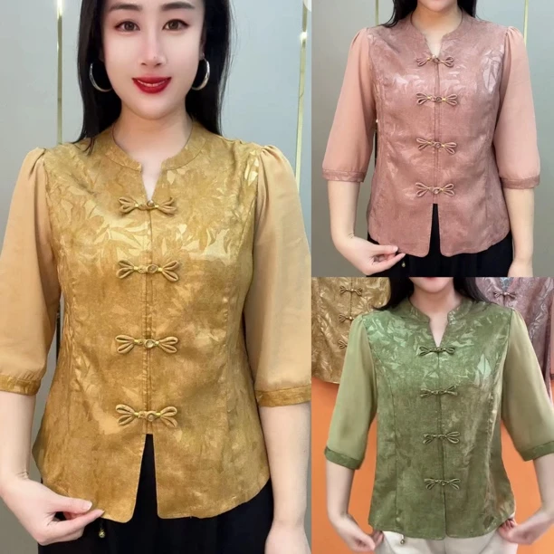 中老年女夏季中式上衣气质显瘦大码汉服女装