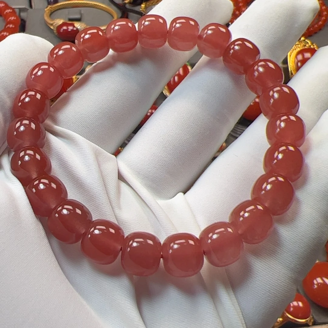 南红玛瑙手串未镶嵌8mm+原矿精品冰粉老形手串