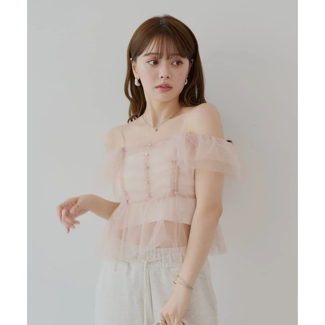 【MonTendre】夏季新款 C 时尚洋气百搭荷叶边设计薄纱吊带衬衫