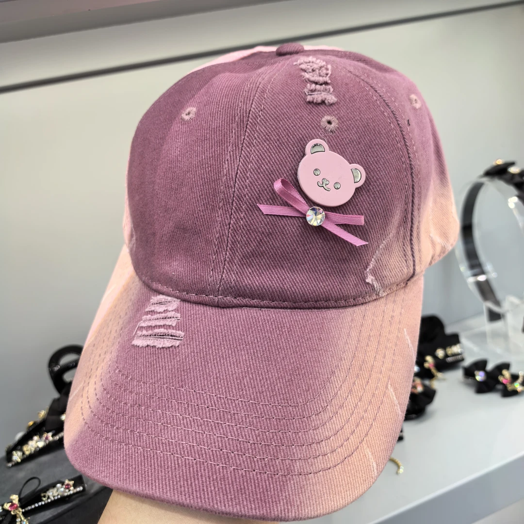KK126粉色蝴蝶结小熊棒球帽帽子
