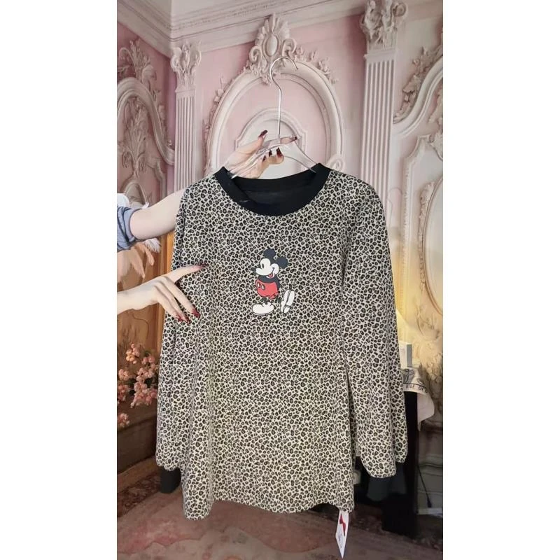 【崔】311 秋季豹点卡通鼠印花宽松长短袖T恤百搭上衣