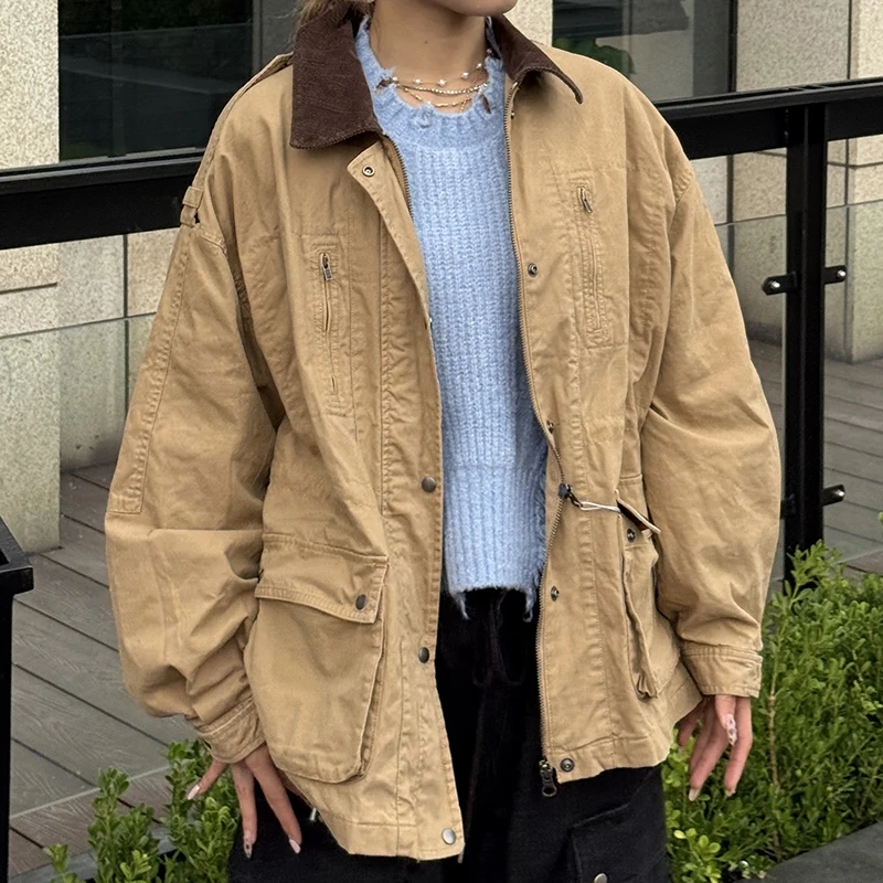 moussy 2025秋季新品复古工装风撞色领口夹克外套女028IAZ30-1351