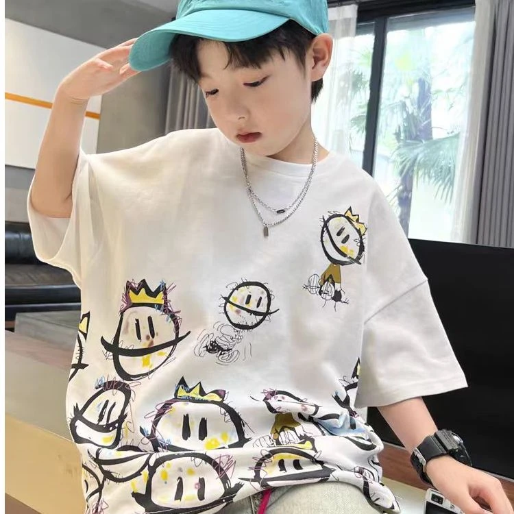 儿童短袖男款爆款2025新款纯棉印花短袖t恤洋气简约上衣夏季男孩