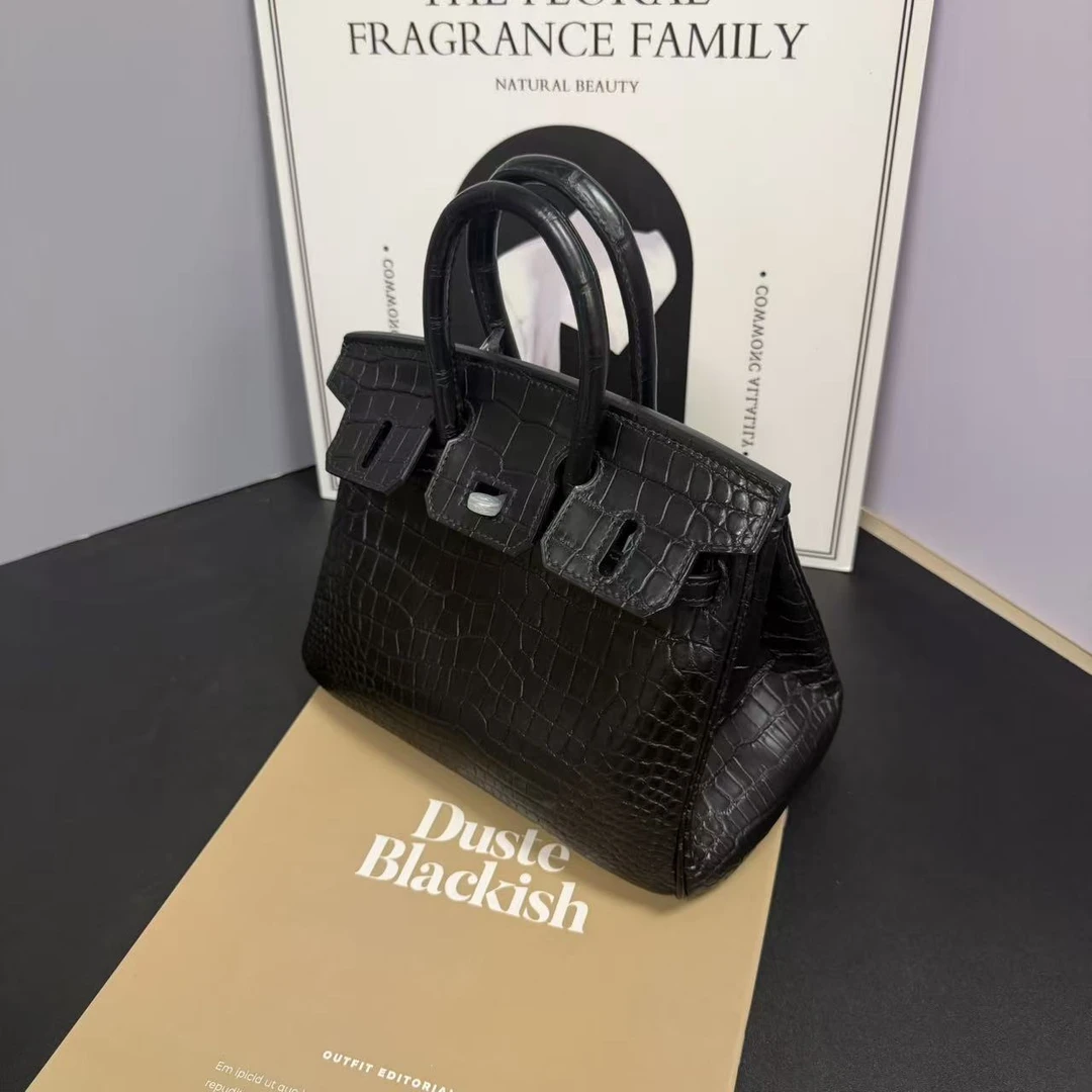 蛇年礼盒高定轻奢百搭内缝BK20CM雾面鳄鱼皮气质单肩斜跨手提包