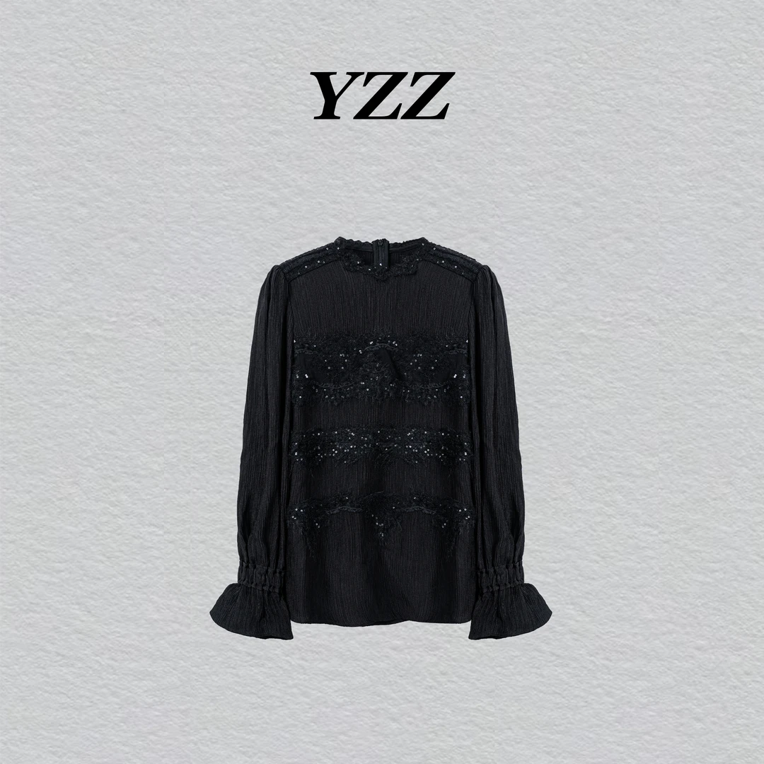 YZZ “墨玉”法式设计感秋冬内搭亮片肌理感小衫 810449