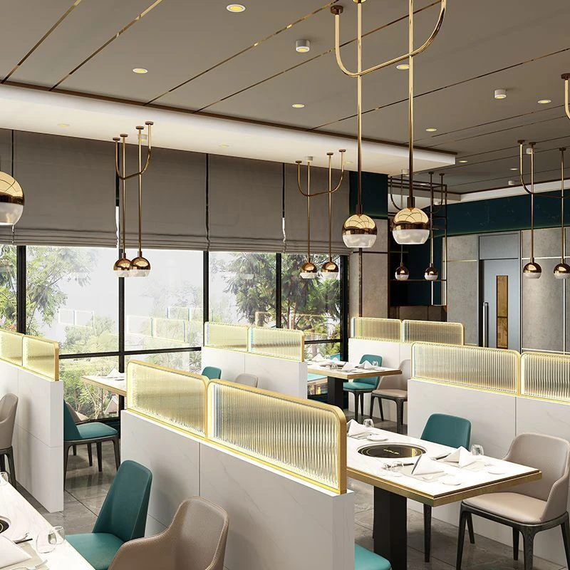 餐厅奶茶火锅店简约轻奢矮铁艺长虹玻璃屏风卡座半墙加高隔断围栏