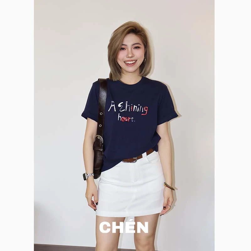 【风火轮】晨总自制休闲字母印花圆领小版显瘦夏季短袖T恤女