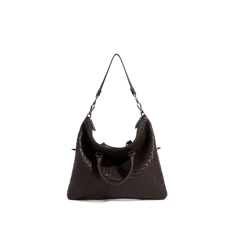 【亚楠】2025新款手工羊皮编织大容量托特包 8918咖啡色