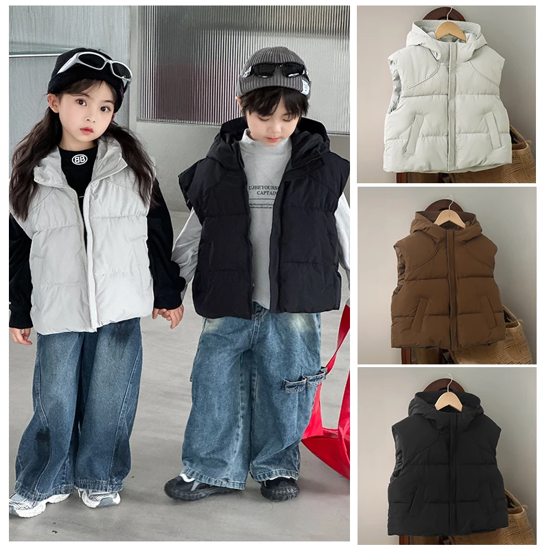 【思晨家】2025新款儿童保暖马甲秋冬男女童加厚连帽背心中大童韩版