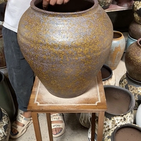 紫砂花盆口21高度36铁锈