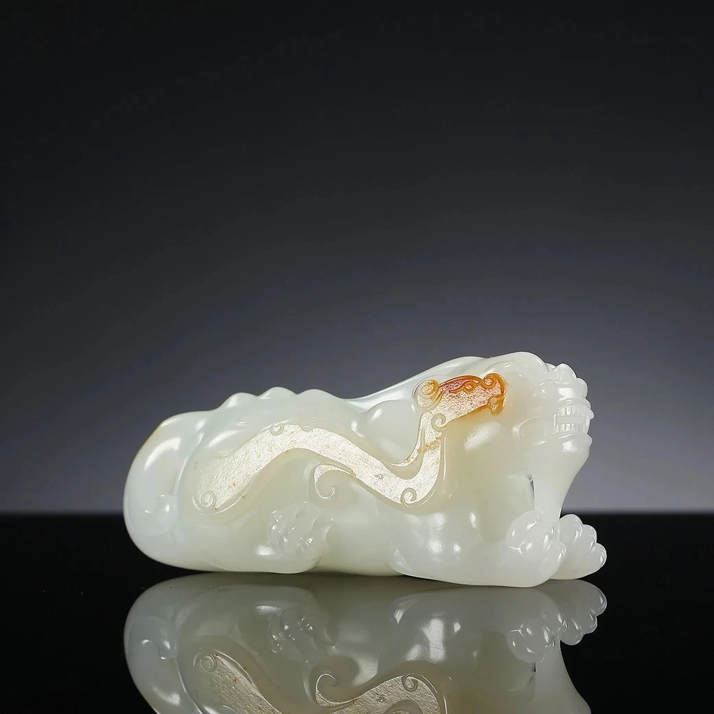 【一玉难求】新疆和田玉洒金皮羊脂白貔裘把件