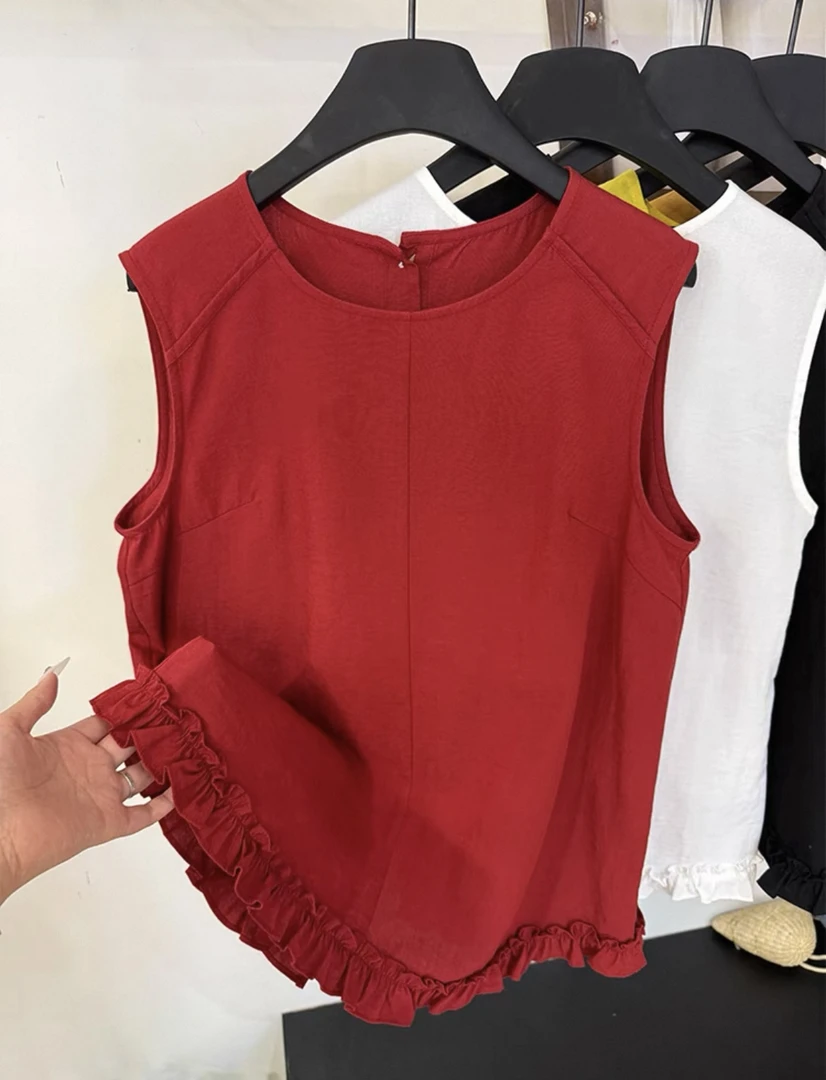 嘉嘉推荐#1826【木耳边上衣】下摆背心女小众设计