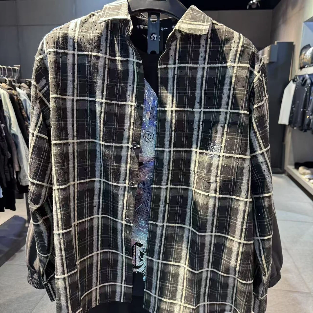 TCH服饰店播-2025新款满钻潮流经典格子衬衫衬衣T75A136016