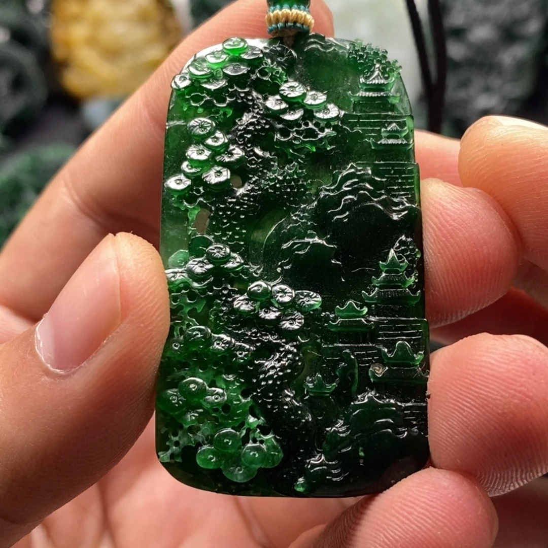 定制翡翠未镶嵌天然翡翠A货山水牌