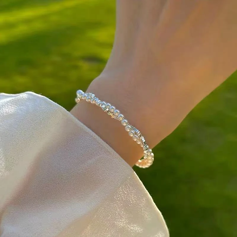 925银仿珍珠手链 【小米珠碎银双层】施家珠百搭简约正圆无暇高级感