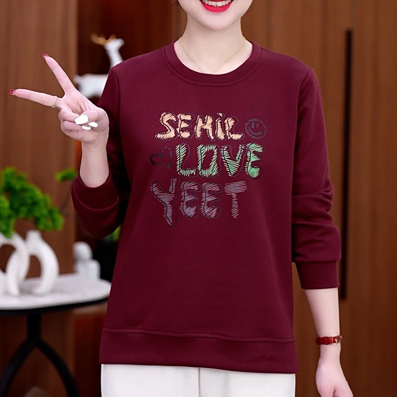 女士圆领卫衣春秋季新款女装2025爆款休闲减龄小开叉宽松妈妈上衣