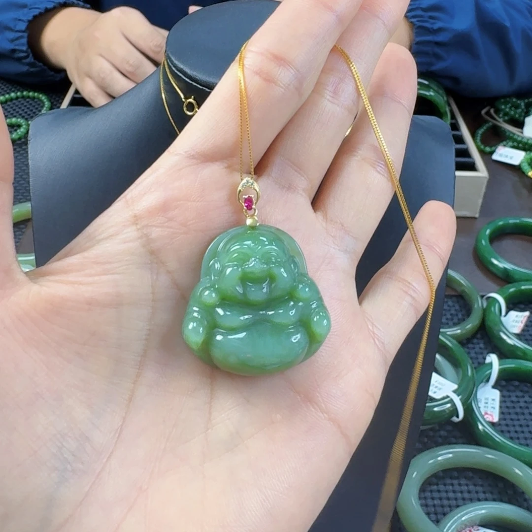 颈饰银S925镶嵌和田玉（碧玉）