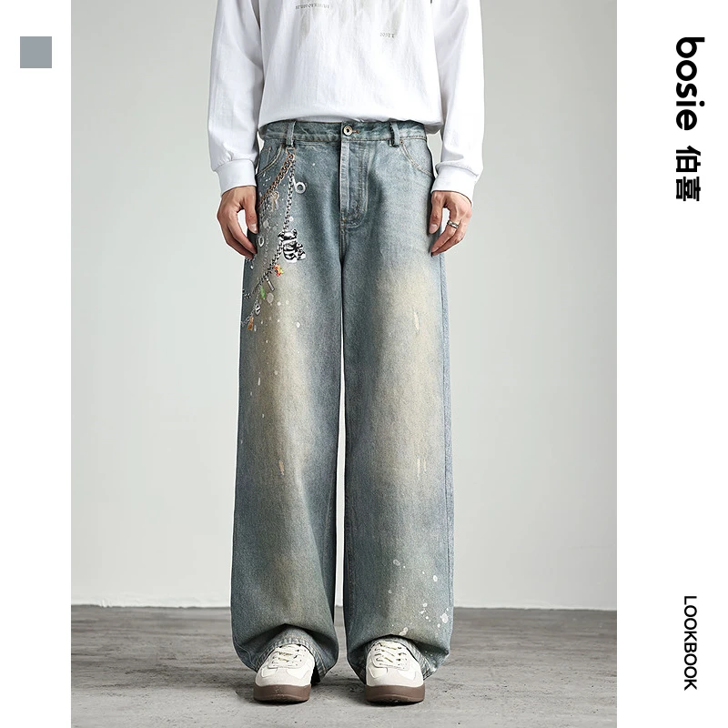 【张云雷同款】bosie2025年秋季新款水洗牛仔裤男情侣通勤挂件印花