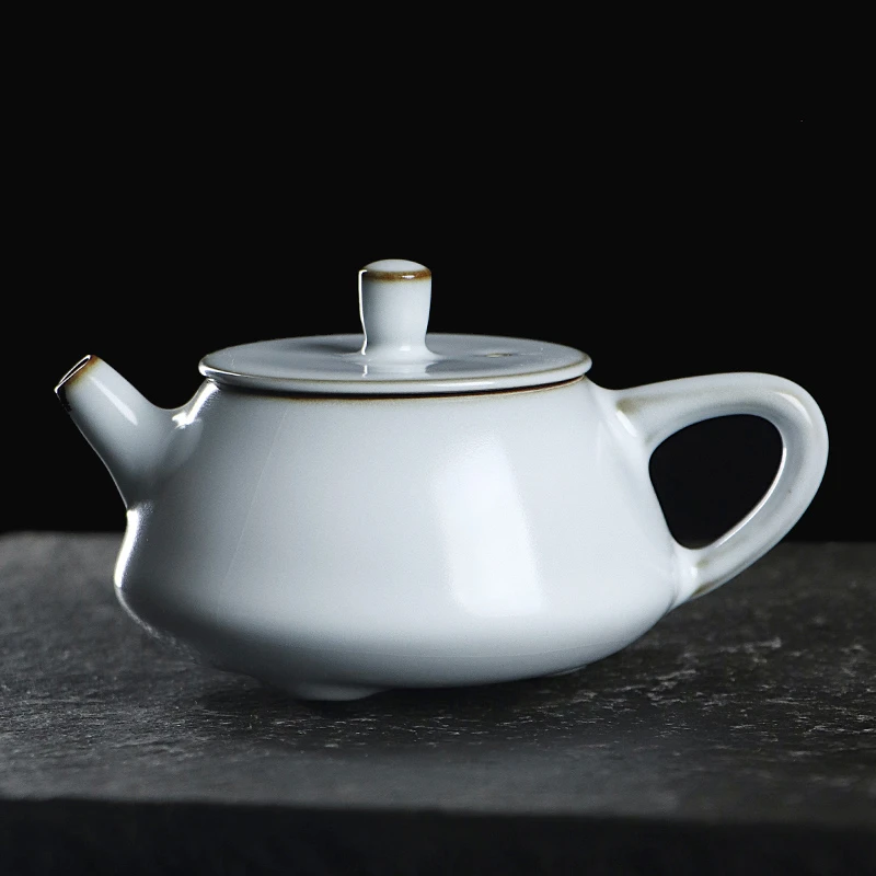凝香阁 茶养开片铁胎月白汝窑小石瓢壶 陶瓷功夫茶具中式泡茶单壶