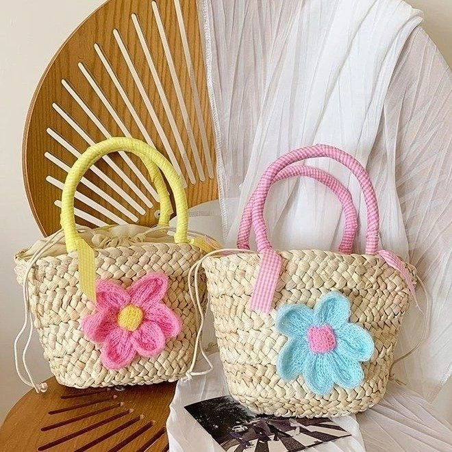 2025新款手工格子绑带编织可爱高颜值清新洋气手提包出行轻便