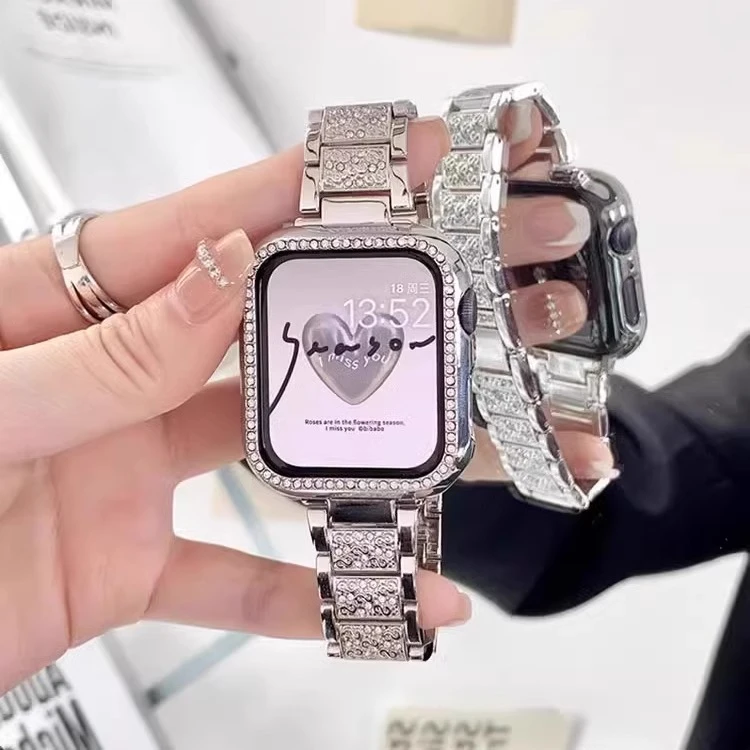 适用华为fit3表带watchfit4女生夏季金属满钻保护壳替换腕带夏天