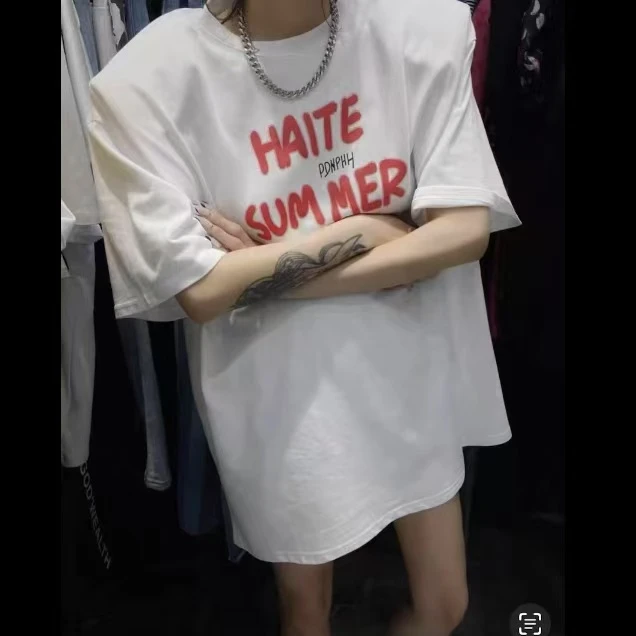 夏季新款【火热小字母】半袖宽松遮屁屁垫肩T恤半袖