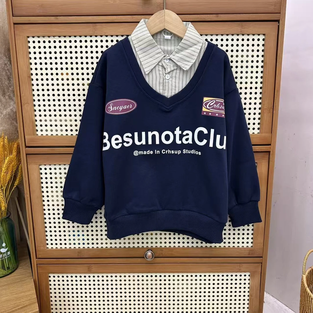 【沐童】WY-1702秋季中性男童休闲长袖T恤韩版时尚百搭宽松