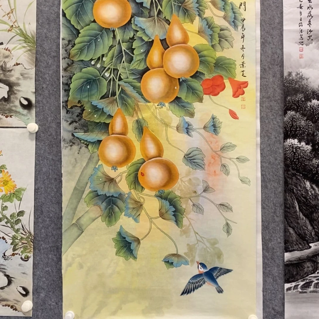 国画刺*五福临门作品