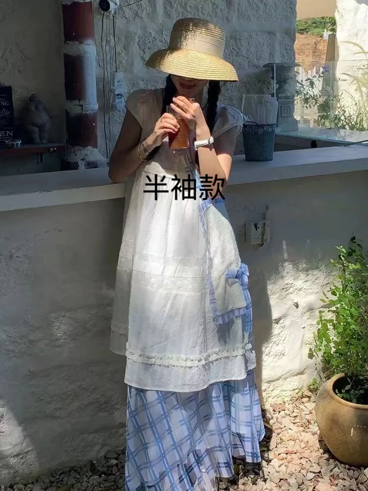 新款白色法式连衣裙时尚叠穿高级感穿搭一整套度假长裙-9378