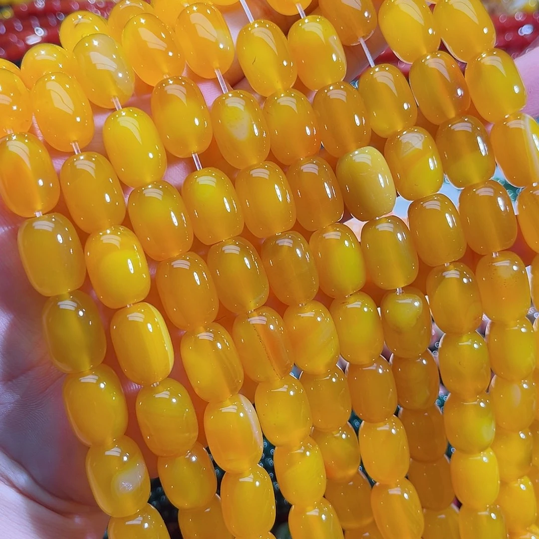 玛瑙/玉髓未镶嵌珠宝半成品荔枝冻黄玛瑙桶珠13x18mm一条
