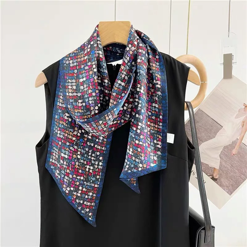 【多彩石】100%桑蚕丝双层真丝斜角飘带丝巾150x15cm