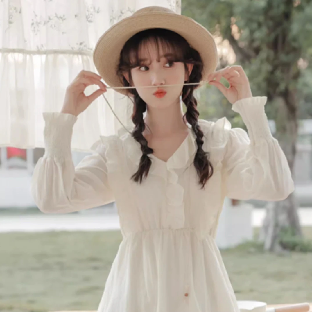 春季高腰秋季常规甜美长裙连衣裙长袖法式韩版小众小清新裙子