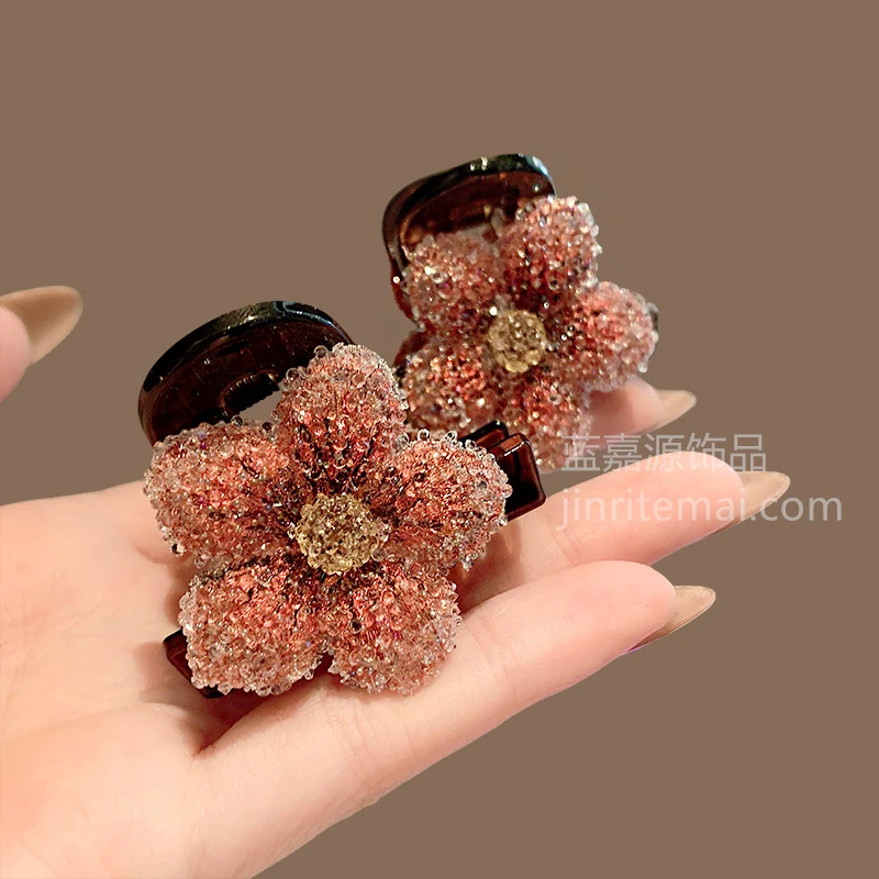 桃花发夹女2025年国风发卡气质百搭小号抓夹后脑勺半扎发鲨鱼夹女