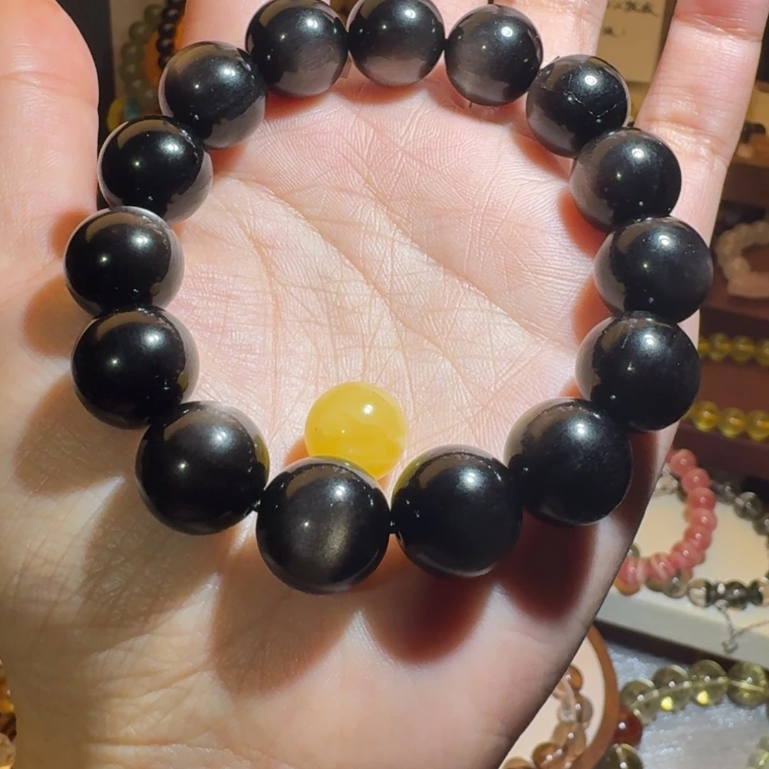 黑曜岩手链合金银曜石