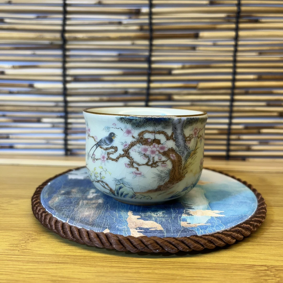 汝窑茶杯可养开片主人杯高档家用品茗杯茶盏陶瓷单个杯子