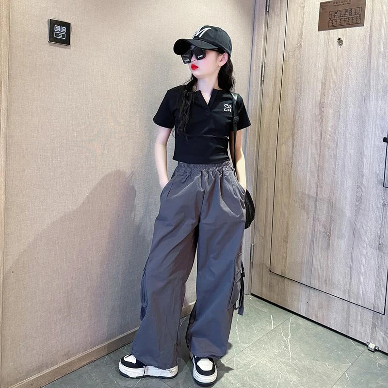 女童酷飒拽姐套装夏季2025新款女大童炸街夏装开叉大童女童夏装