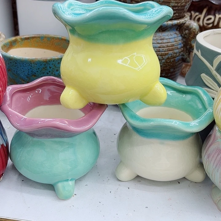 多肉绿植陶瓷花盆9.9包邮，有孔