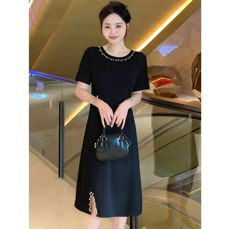 2025夏装新款短袖气质显瘦小黑裙连衣裙877