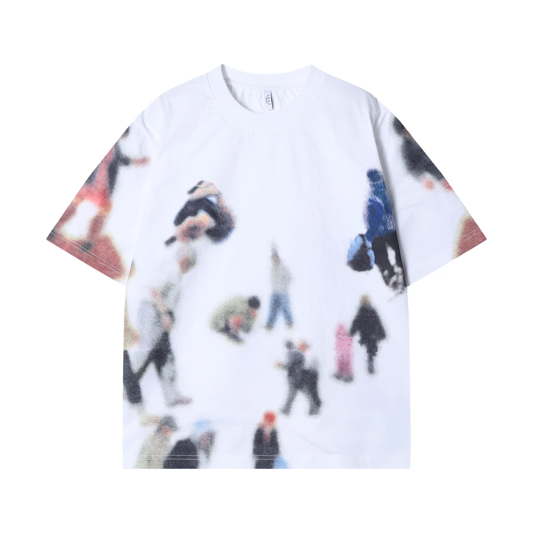 早春新款时尚个性韩版复古人像短袖T恤百搭痞帅情侣套头上衣