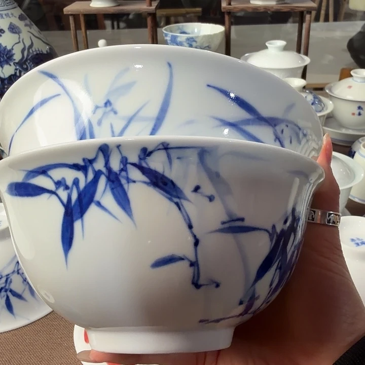 青花瓷竹纹兰花16碗