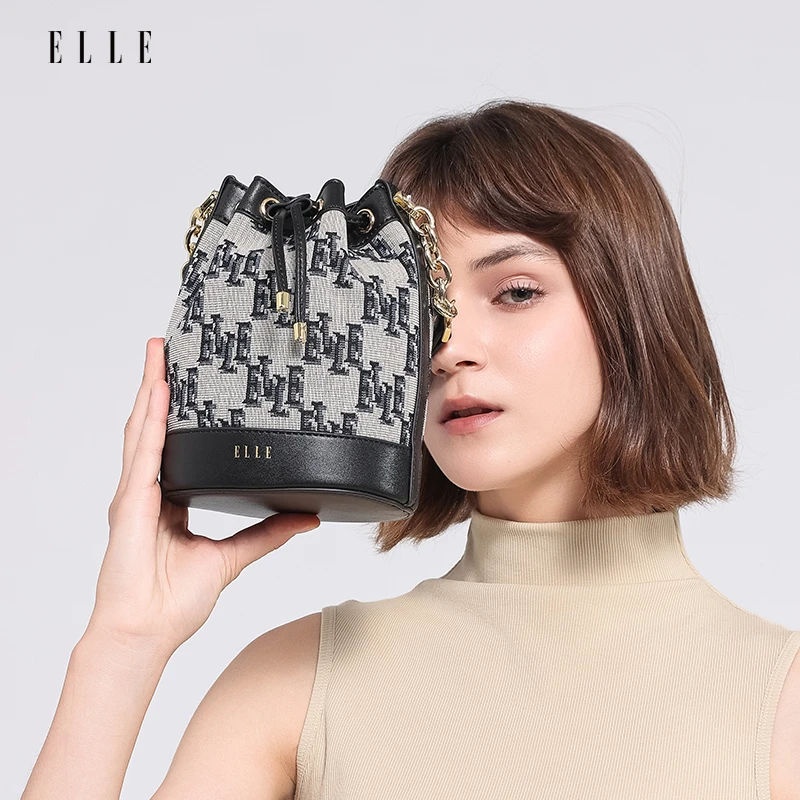 ELLE25年商场七夕新款水桶百搭女士包复古编织气质包46885