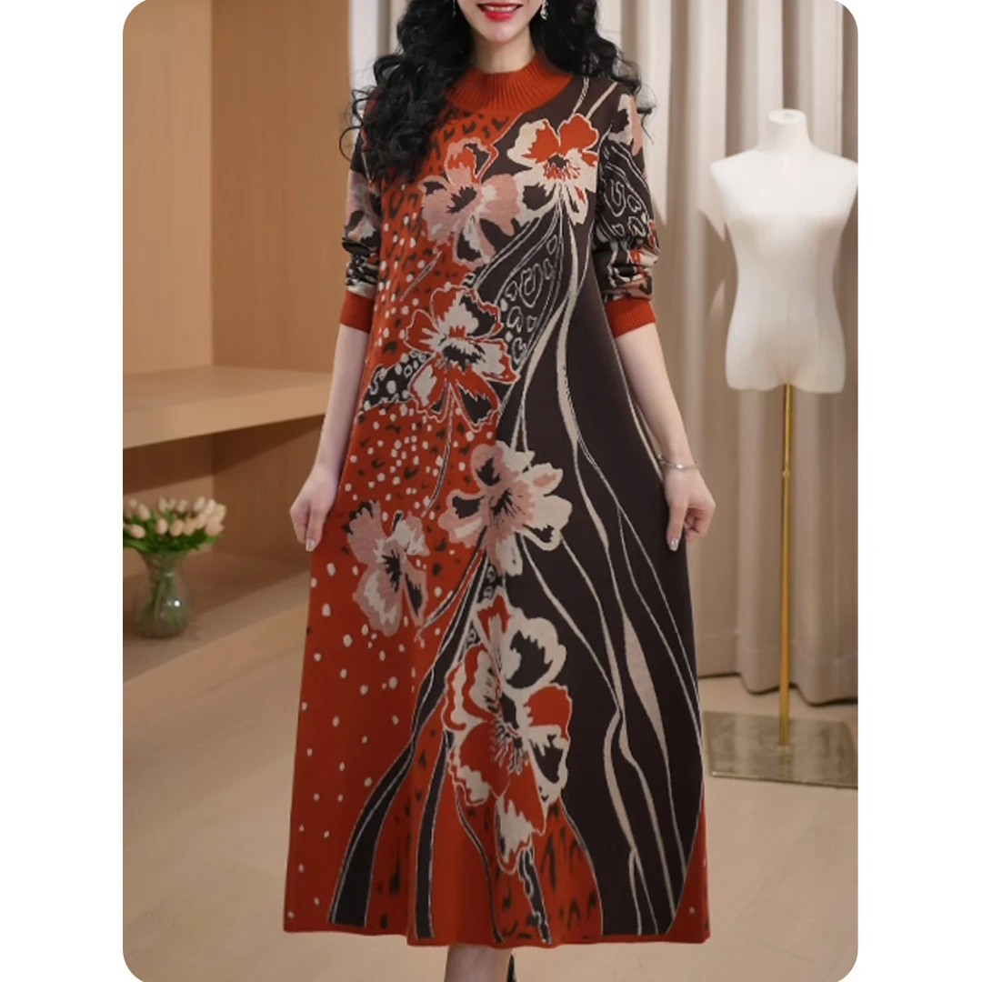 [TL4]花灵女士宽松连衣裙中长款毛衣裙时尚休闲女装6L0224296