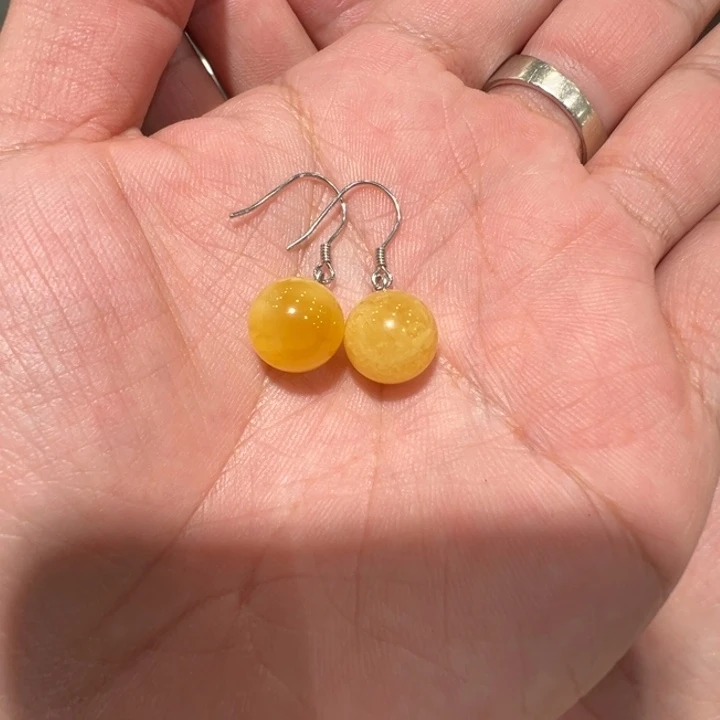 琥珀耳饰银S925镶嵌蜜蜡耳坠