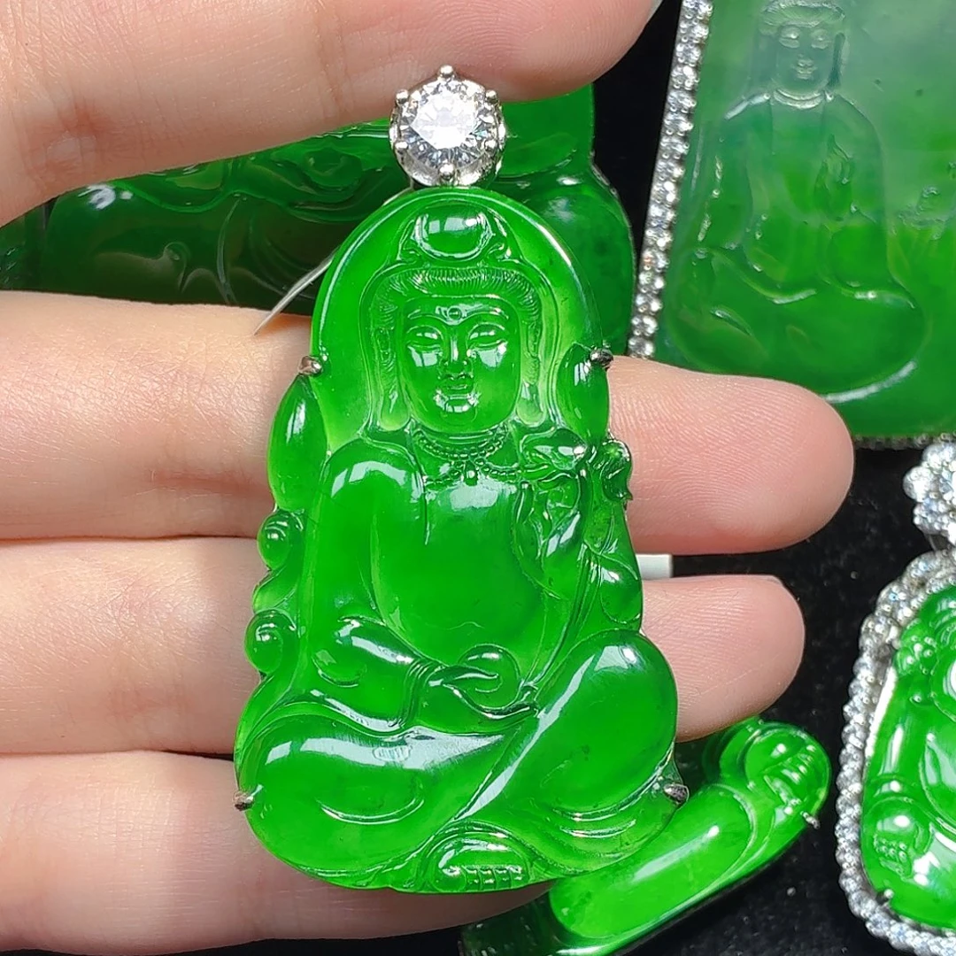 翡翠银S925镶嵌颈饰天然A货翡翠