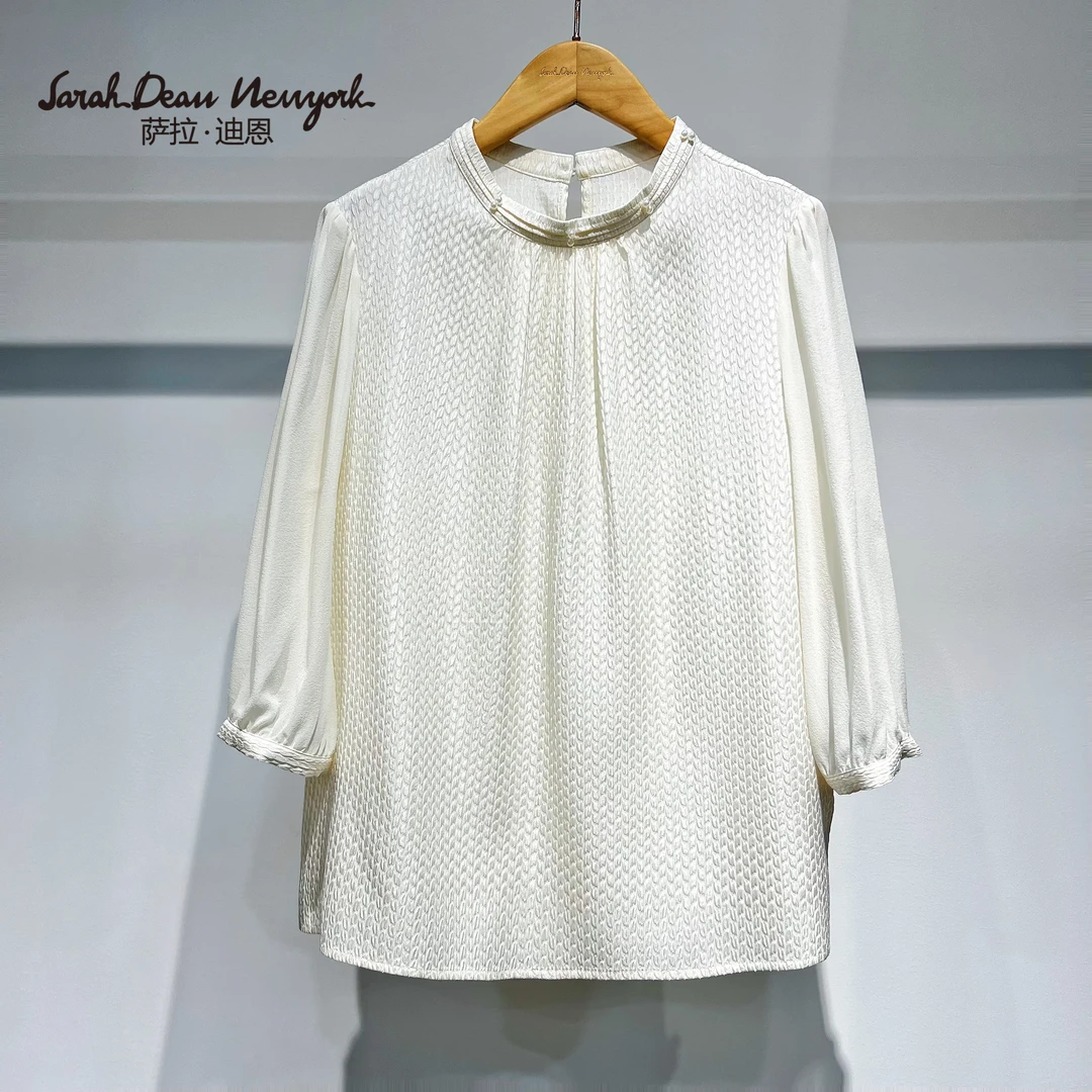 【萨拉迪恩】桑蚕丝圆领长袖时尚气质百搭上衣