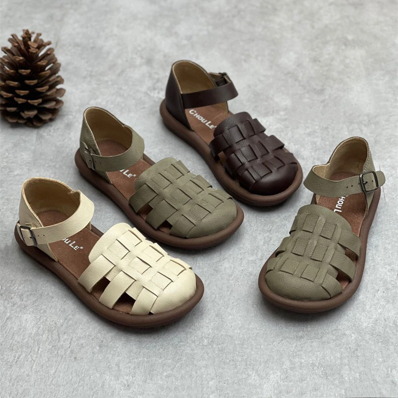 休闲浅口包头胶粘编织女时装凉鞋厚底复古时尚凉鞋